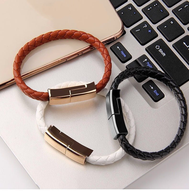 Ultimate 2-in-1 Elegance: Sleek Leather Bracelet Charger & Data Cable