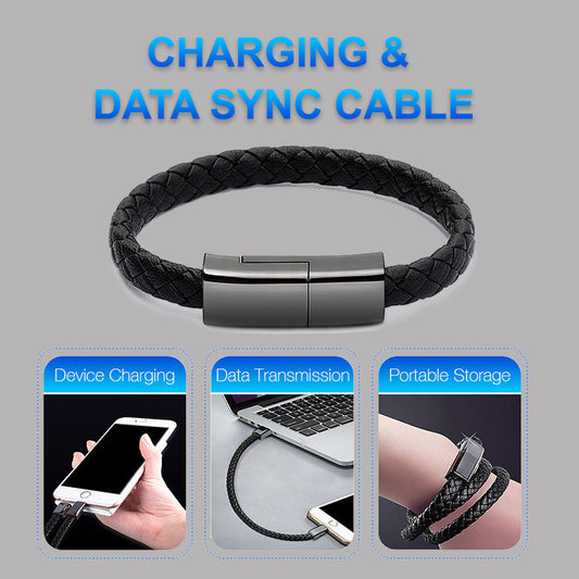 Ultimate 2-in-1 Elegance: Sleek Leather Bracelet Charger & Data Cable